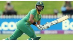 Lara Goodall scores the first fifty to win the series