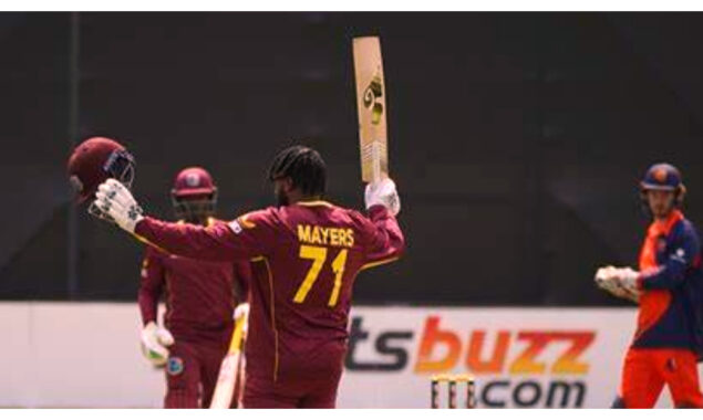 With centuries from Mayers and Brooks, the West Indies won 3-0