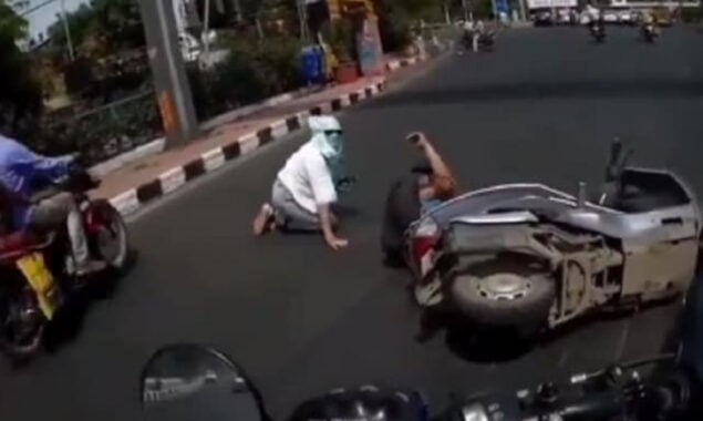 The only camera that saves man when a woman falls off scooter and blames him! watch video