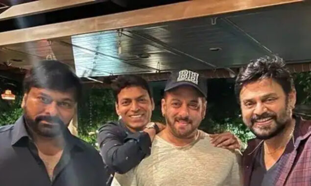 Salman Khan is seen partying with Chiranjeevi and Venkatesh Daggubati