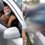 The elderly driver in the horrifying footage is seen driving with a dead biker on the roof