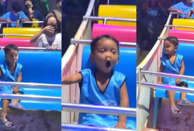 Video of kid sitting and yawning in amusement park alone goes viral