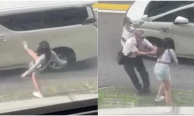 Woman is assaulted by a man for kicking his car