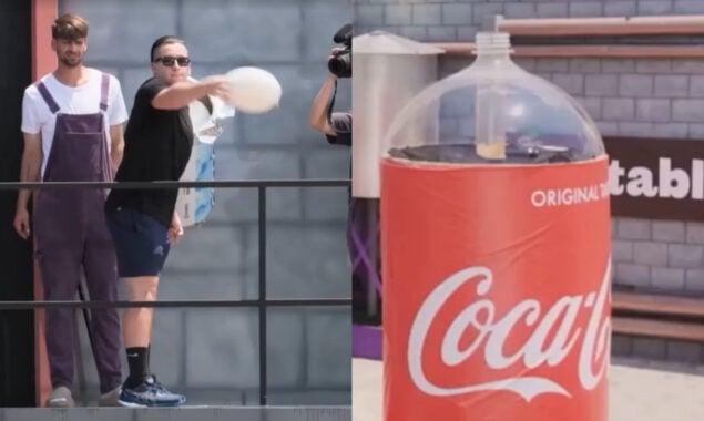 Video of people throwing Mentos into big soda bottle goes viral