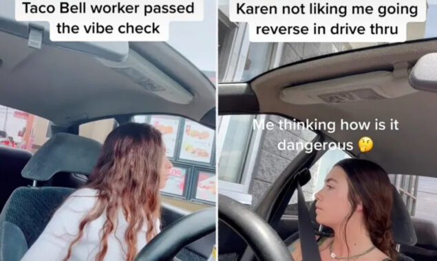 Woman scolded by cashier for driving reverse through drive-thru