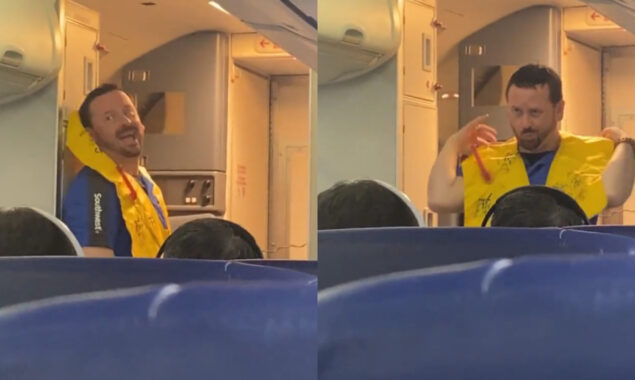 WATCH: Flight attendant grabs attention with his funny demonstration