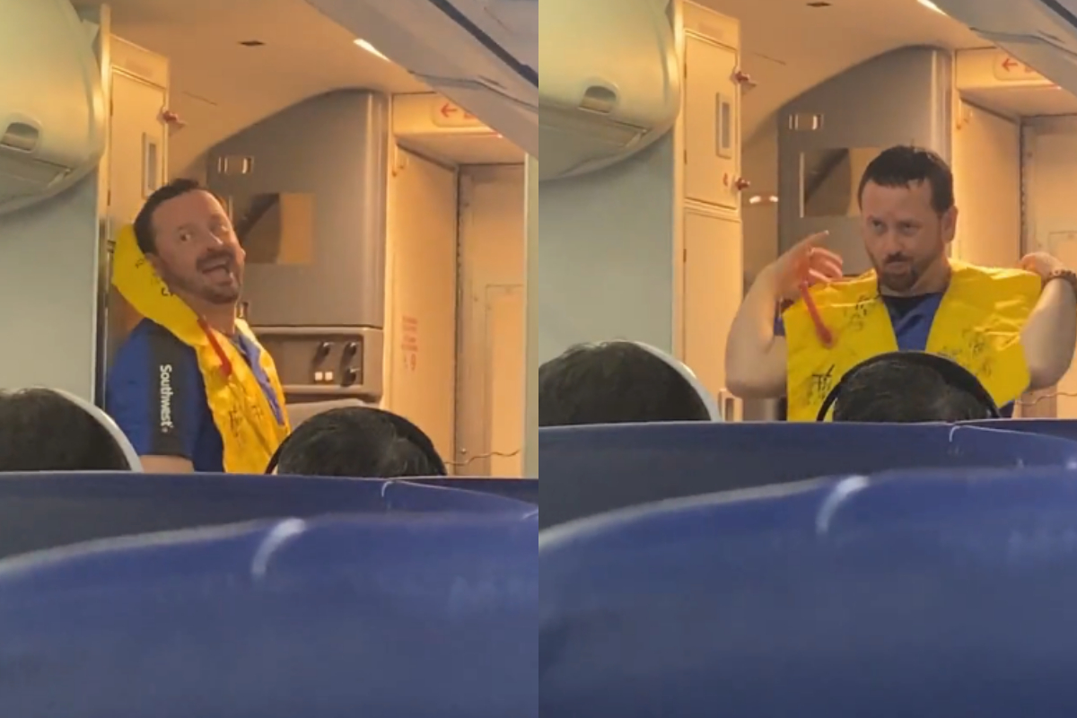 flight attendant makes passengers laugh