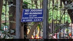 A sign in Bengaluru park requests people not to walk “anticlockwise”