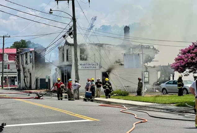 Multiple structures are destroyed by a large fire in Tappahannock