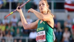 Kelsey-Lee Barber holds javelin title with world-leading throw