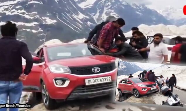 Manali: Car is saved by strangers who work together to cross a large chasm