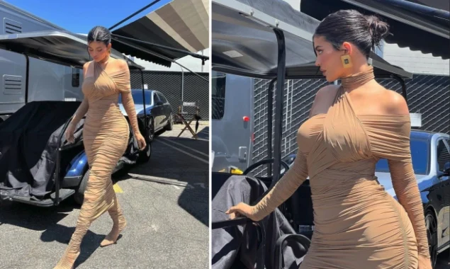 Kylie Jenner flaunts her stunning post-baby physique while filming the second season of the Hulu series