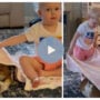 Aww! Little girl covers dog with blanket