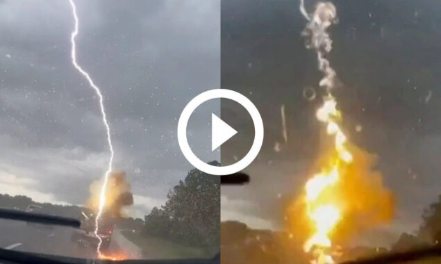Lightning Strike hits fire in Florida caught on camera