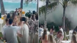 Watch: Massive waves crash seaside wedding event in Hawaii