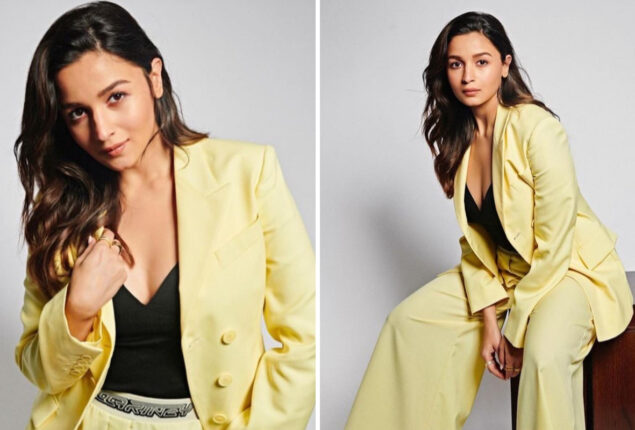 Mom-to-be Alia Bhatt looks stunning in chic yellow pantsuit