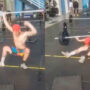 Weightlifter attempts a risky lift, “drops barbell on neck,” and then “violently shakes.”