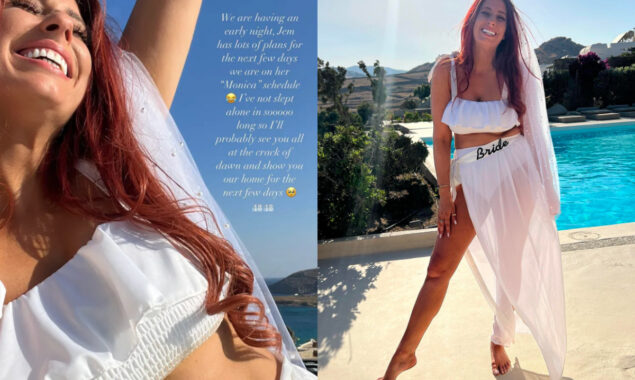 Stacey Solomon beams on the first day of her hen party while wearing a stunning white wedding dress
