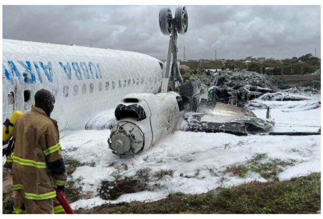 Somalia Plane flips over after crash-landing