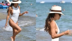 Eva Longoria flaunts her curves in stunning white swimsuit 