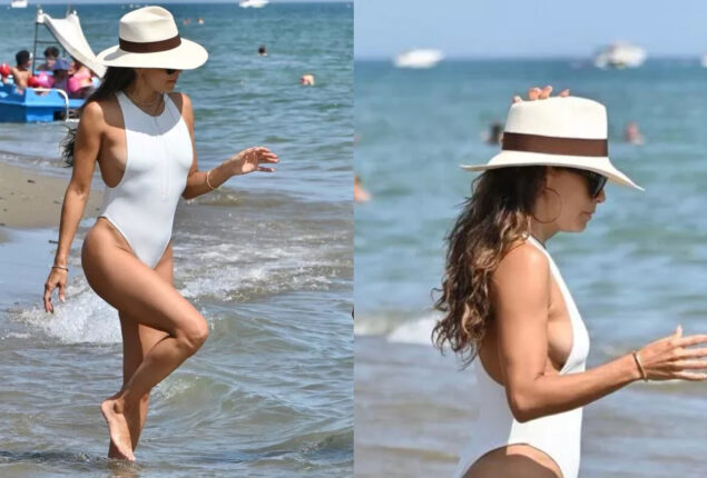 Eva Longoria flaunts her curves in stunning white swimsuit 