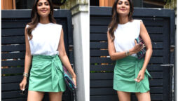 Shilpa Shetty steps out in a white tee and mini skirt; see photos