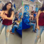 Girl records Instagram dance reel in Hyderabad Metro