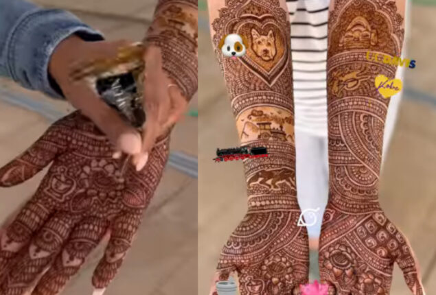 Bride hides her late dog’s photo in her wedding mehendi