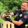 New York police officer rescues raccoon from trash