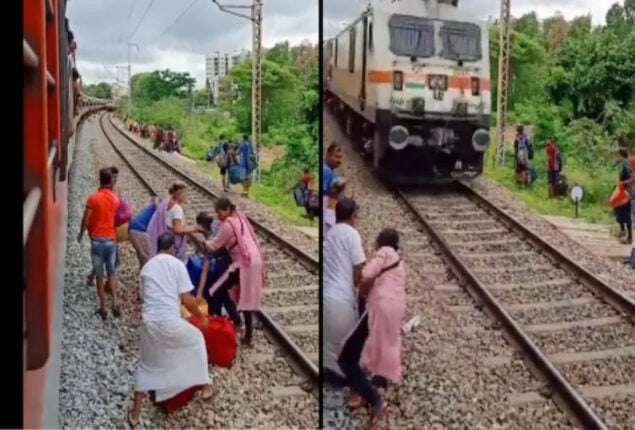 woman train track