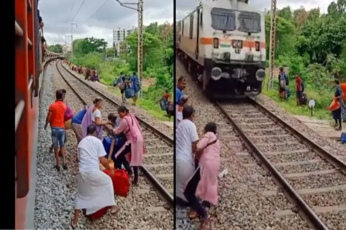 woman train track