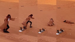 Pakistani actress Sadia khan falls while filming scene in desert; See Video