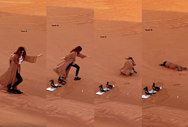 Pakistani actress Sadia khan falls while filming scene in desert; See Video