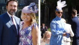 Princess Anne glances as her ex gives away her daughter
