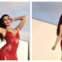 Jacqueline Fernandez radiates glamour wearing a blazing red latex dress