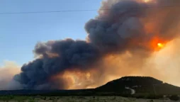 Texas lakeside houses burn in a wildfire in intense heat