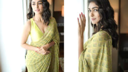 Mrunal Thakur exuded dreamy vibes dressed in lime green printed saree