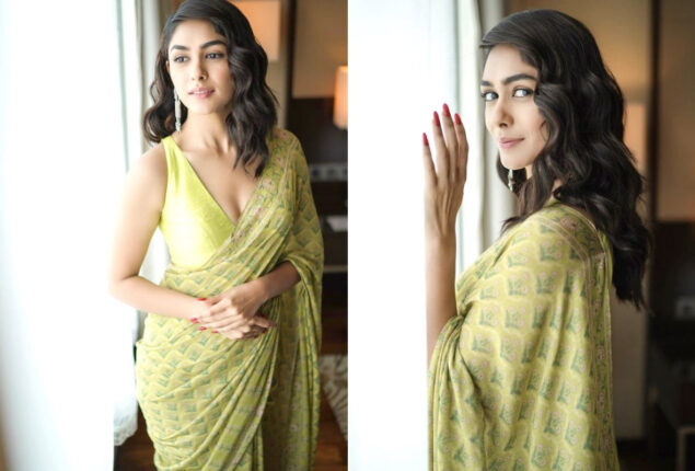 Mrunal Thakur exuded dreamy vibes dressed in lime green printed saree