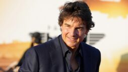 Tom Cruise beams with joy as he meets with Red Arrows