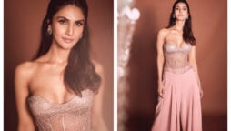 Vaani Kapoor In Her Chic Embellished rose gold corset, flared trousers worth Rs. 65,000
