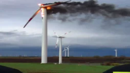 Lightning strikes a wind turbine,