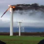Lightning strikes a wind turbine, setting it ablaze