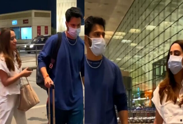 Varun Dhawan with wife early morning appearance at Airport