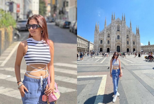 Anushka Sen tours Italy in a striped crop-top and denim jeans