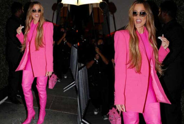 Khloe Kardashian flaunts in pink outfit
