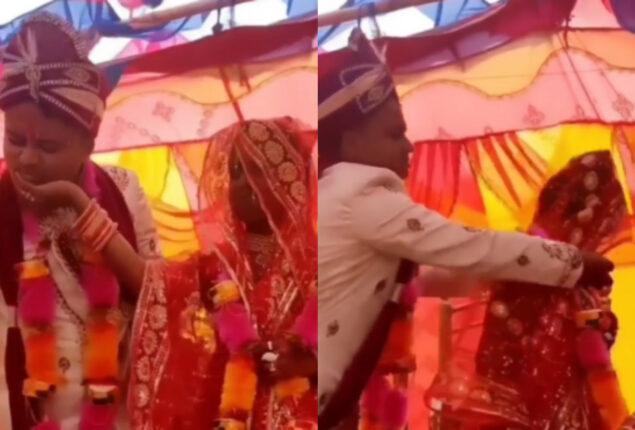 Viral: Dulha ,Dulhan force-feed each other ladoos, bride slap groom