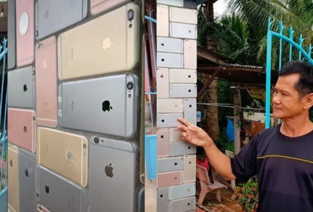 Viral: Man builds a unique wall with iPhone mobiles