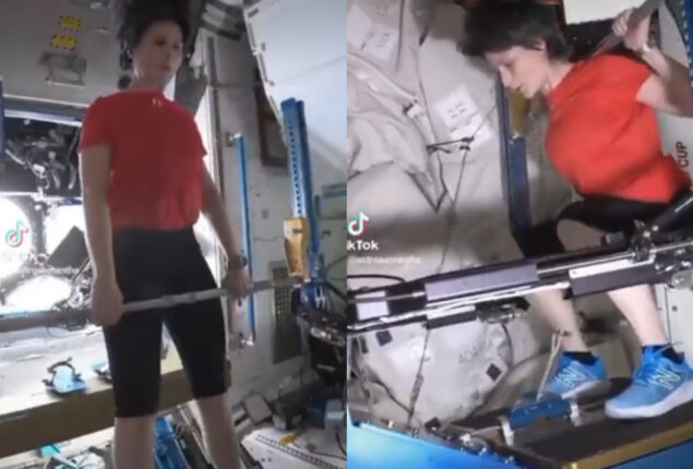 Astronaut aboard the ISS shares video of weightlifting in low gravity