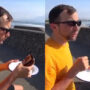 Hawk steals man’s sandwich his sad face is hilarious