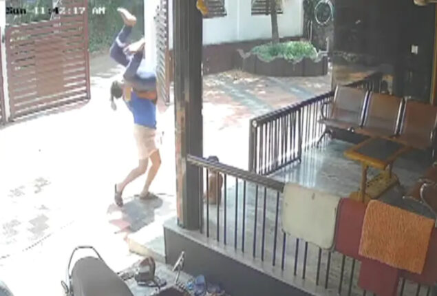 Watch: Kerala man catches younger brother falling terrace
